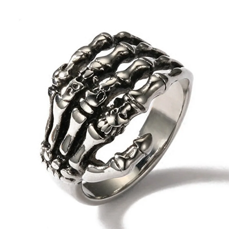 Fashion Hand Bone Alloy Gothic Skull Ring for Men Retro Punk Rock Skeleton Ring Women Vintage Creative Jewelry Кольцо С Эмалью