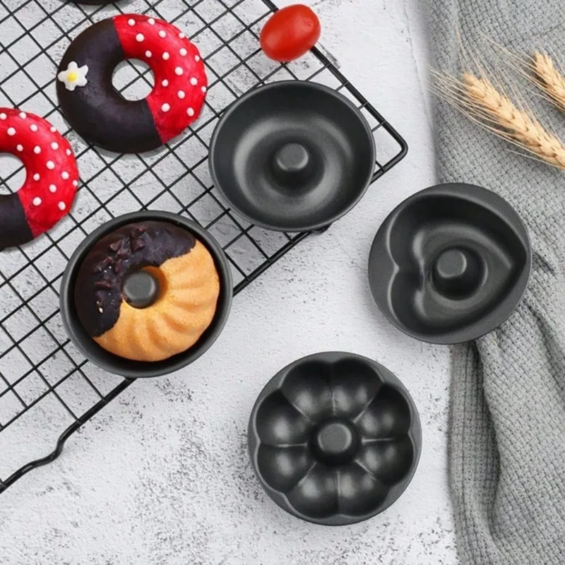 Heavy Duty Carbon Steel Donut Mold Round Heart Windmills Pumpkins Shaped Doughnut Molds Non Stick Mini Fluted Tube Cake Molds