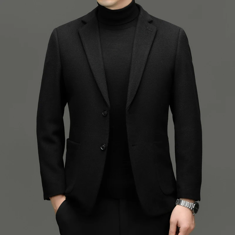 Men Cashmere Blazers Gray Coffee Black Sheep Wool Suit Jackets Slim Fit Design Middle Class Outfit Old Money Style Clothes 2024 3