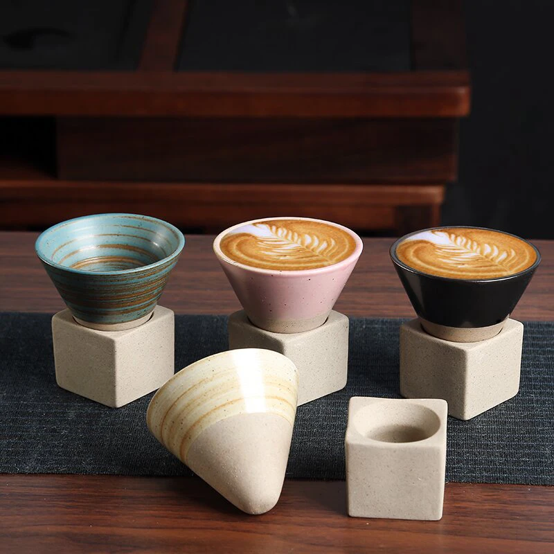 Creative Japanese Triangular Cone Shape Pottery Tea Coffee Cup Pull Ceramic Mug Rough Latte Porcelain Cup For Home Office Snack Bowl Drink Cup