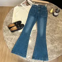 New High Waist Trousers Loose Washed Jeans Pockets Slim Denim Flare Classic Women Vintage Stretch Straight Trousers All-match - Image 3