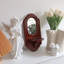 Vintage Solid Wood Retro Mirror - Decorative Home Furnishings for Bedroom, Porch, Bathroom, and Living Room (D)