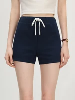 FSLE Athflow Sports Style Knitted Shorts For Women Summer 2025 New Arrival Tight Casual Versatile Pants Navy Blue 25FS12700
