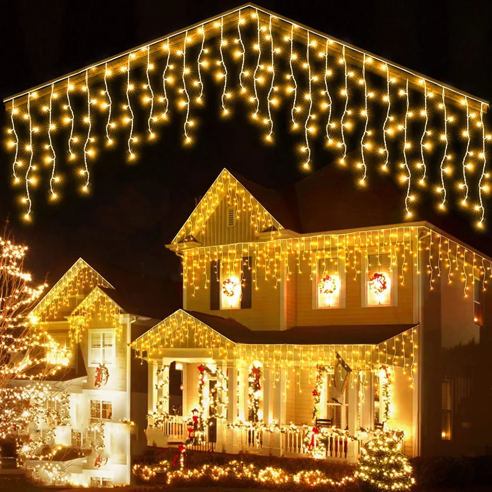 

4M LED Curtain Icicle String lights Christmas Garland Faiy Light Droop 0.4-0.6m Xmas Garden Street Outdoor Decorative Lighting