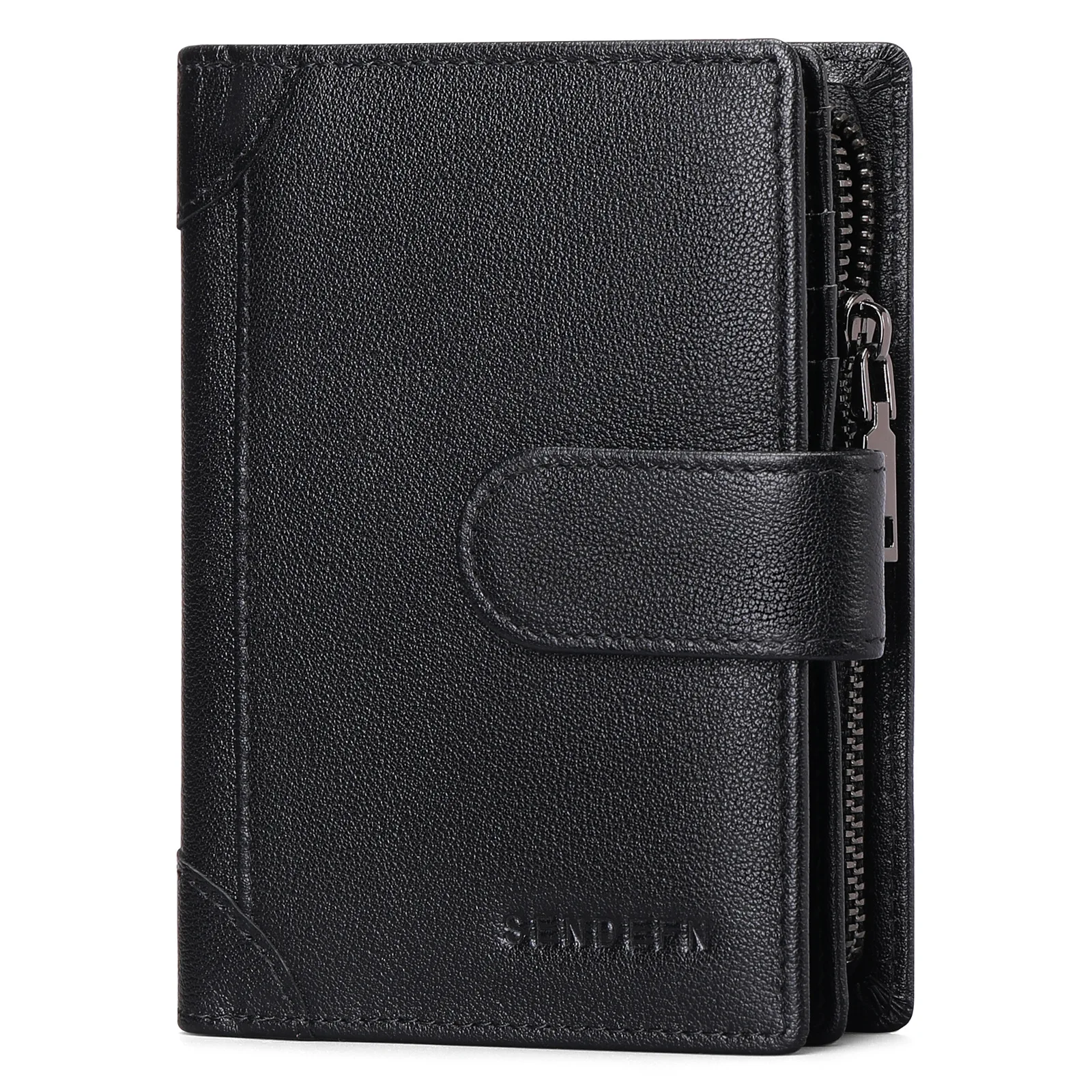 

Brand Genuine Leather RFID Business Wallet Men With Coin Pocket Short Wallets Small Zipper Walet With Card Holders Man Purse