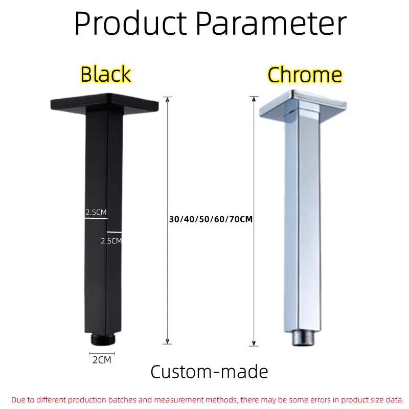 Description Picture 2 of itemCeiling Mounted Stainless Steel Bathroom Shower Head Extension Arm Tube 40/50/60/70CM Square Chrome Fixed Bar Accessories