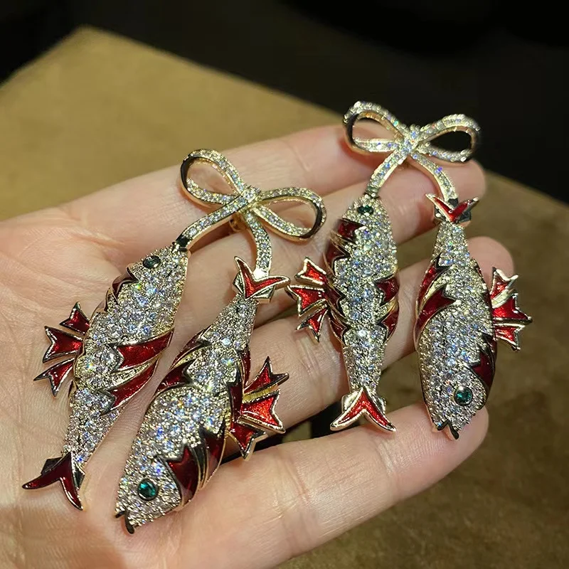 

EYER New Chinese Style Retro Red Carp Temperament Big Earring For Women Party Banquet Wedding Jewelry Drop CZ Zirconia Earrings