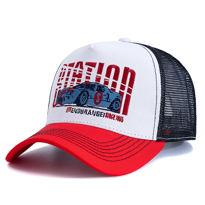 Hot Sale Baseball Cap Breathable Mesh Outdoor Trucker Hat Men Women Racing Car Embroidered Pattern Snapback Hat