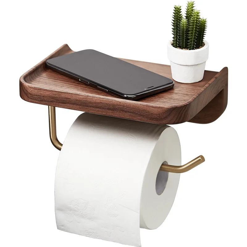 

Multipurpose Toilet wall Mounted Paper Roll Tube Kitchen Tissue Holder Roll of Paper Walnut Bathroom Wall Mounted Tissue Holder