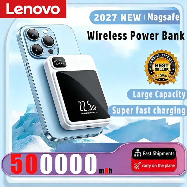 Lenovo 500000mAh Portable Magnetic Wireless Power Bank Fast Charger For Magsafe Auxiliary Battery For iphone Huawei Samsung 2027 1