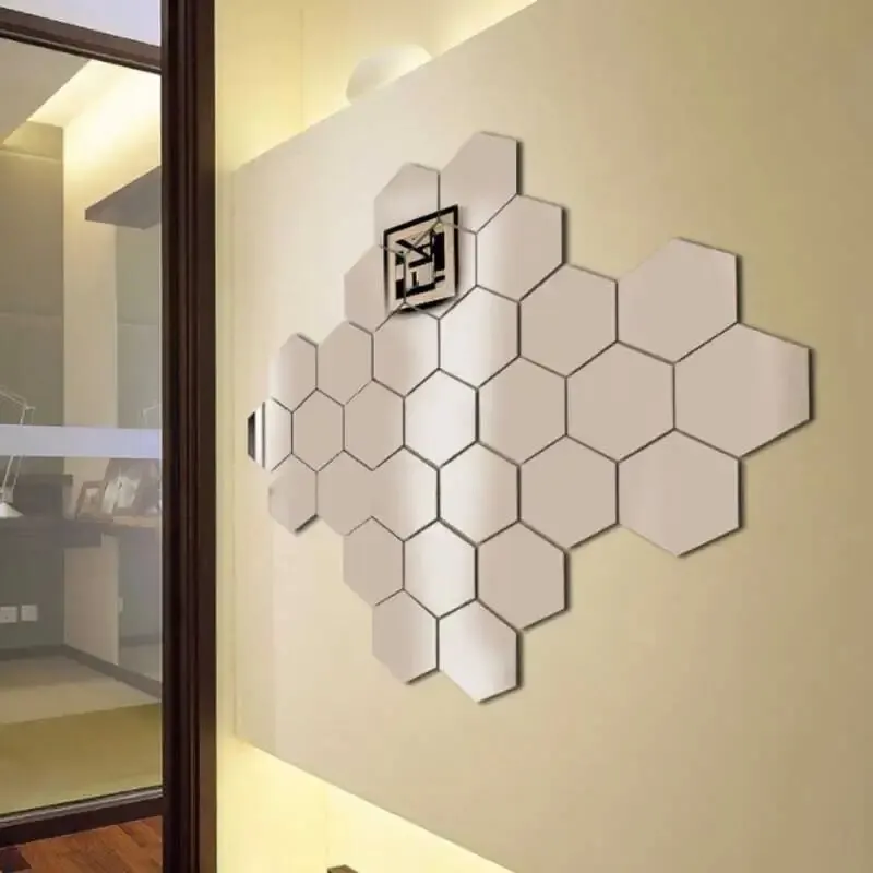 12pcs Mirror Wall Stickers Living Room TV Backdrop Decorative Stickers Hexagonal Mirror Wall Decorative wall sticker mirror wall sticker