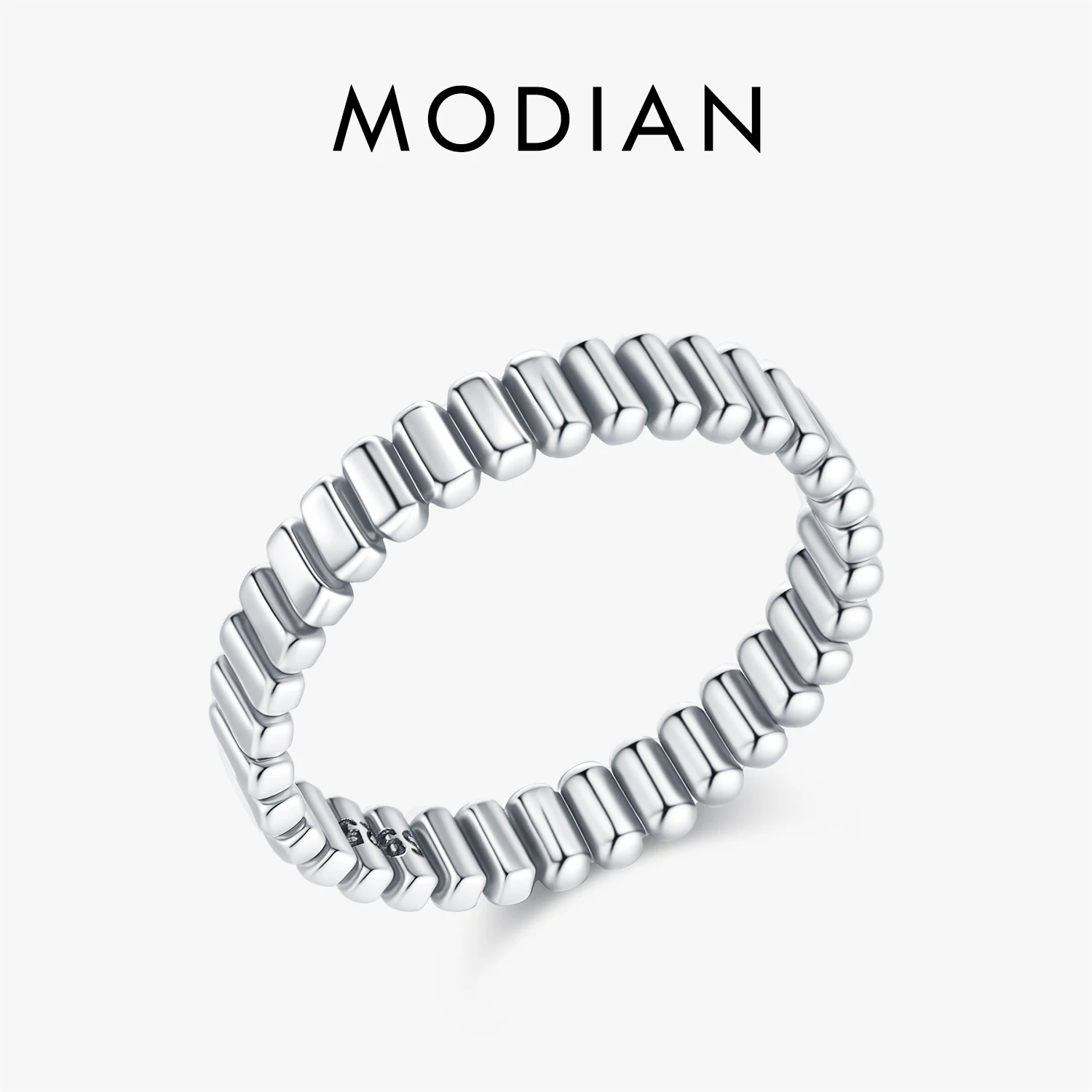 MODIAN 925 Sterling Silver Vintage Exquisite Geometric Stackable Eternity Band