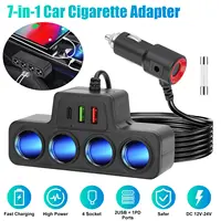 120W Car Charger 4-Socket Car Cigarette Lighter Splitter USB/Type-C Fast Charger Charging Multiple Devices At The Same Time