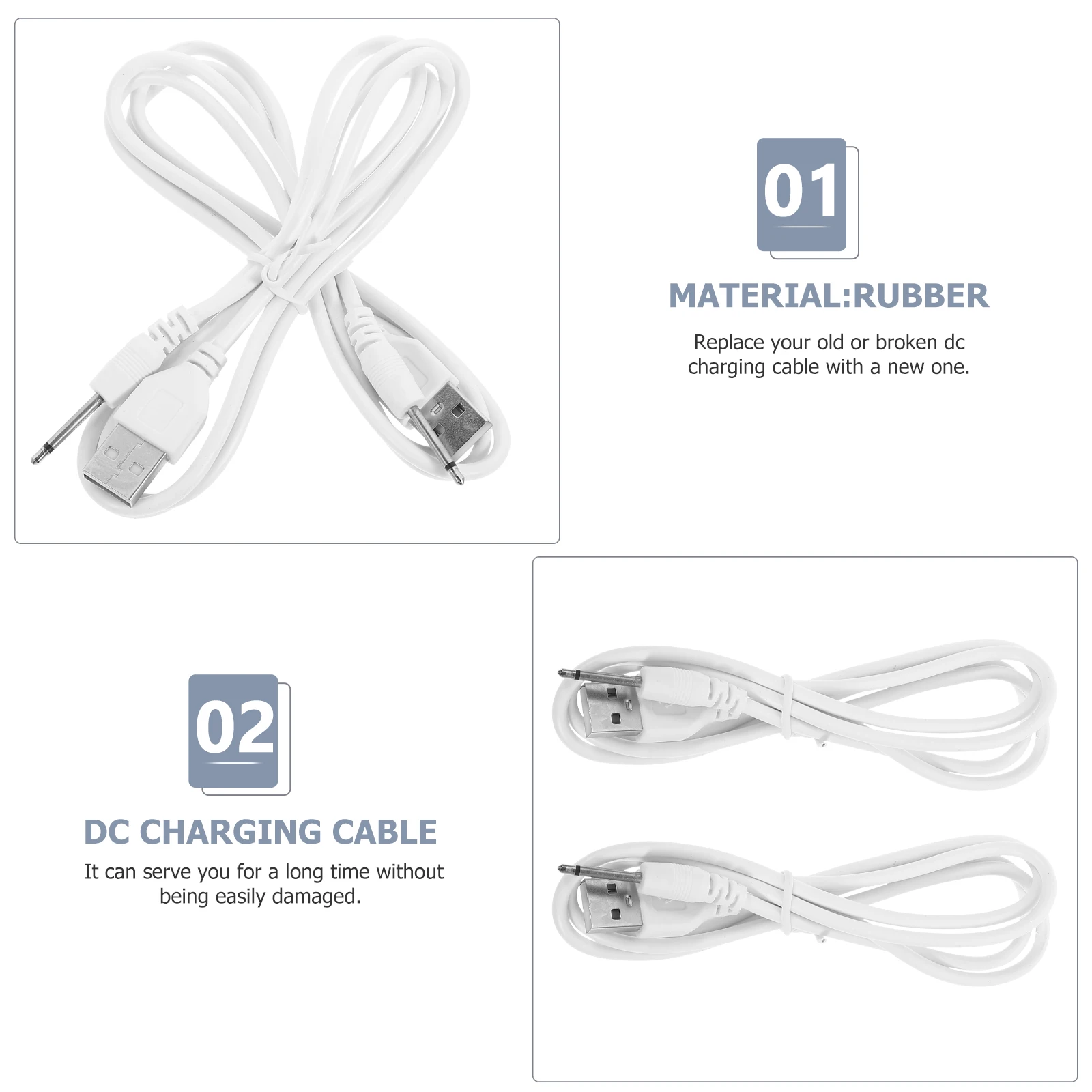 2pcs New Cable USB DC 2.5mm Charging Line USB 2.5 Mono Lines Massagers Accessories Universal Power Supply