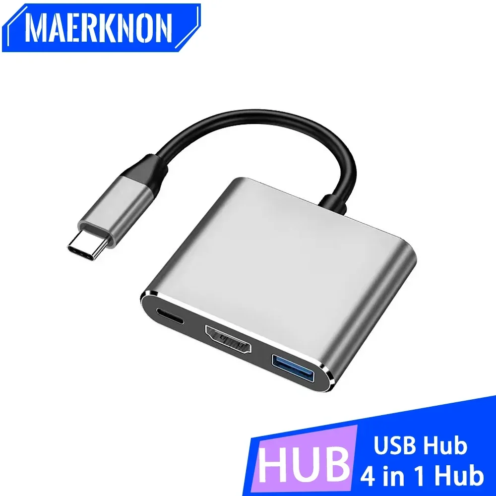 USB C Hub 3 in 1 Type C Adapter with 4K HDMI VGA USB 3.0 PD Fast Charge Splitter for MacBook Laptop Computer