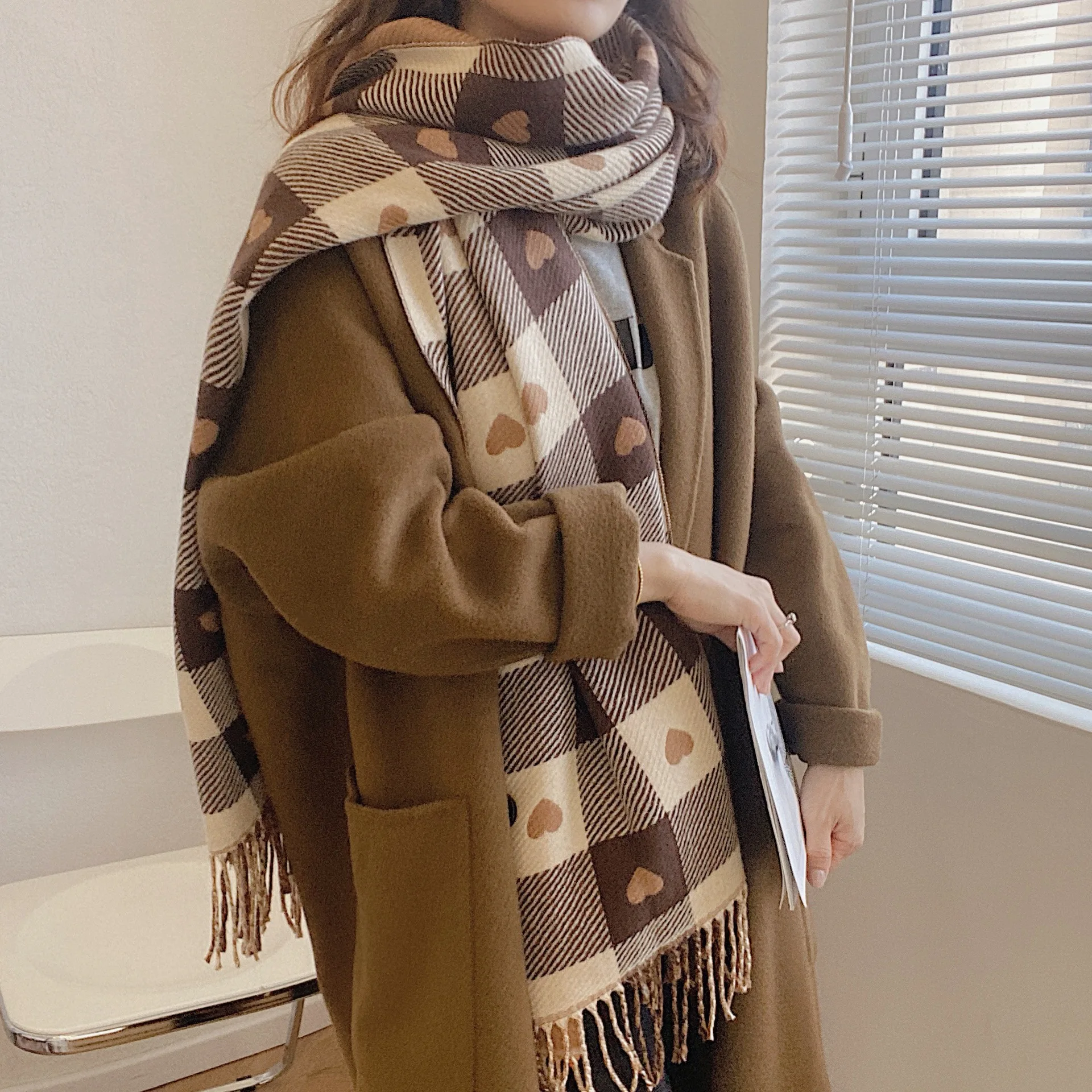 Winter Cashmere Scarf Women Luxury Warm Pashminas for Women Blanket Plaid Heart Scarves Female Shawl Wrap Thick Foulard Bufanda