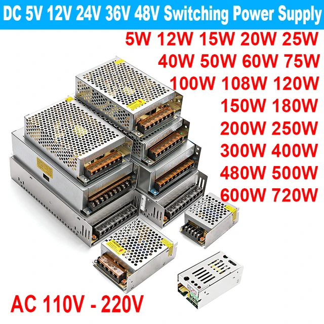 การสลับ 12 V โวลต์แหล่งจ่ายไฟ DC SMPS 5V 24V 36V 48V 100W 200W 300W 400W 500W 600W 700W 110V AC 220V ถึง 12V 1A 2A 3A 5A 10A 1