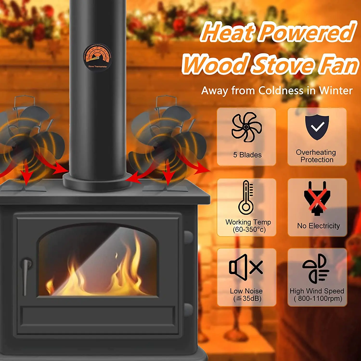 5 Blades Heat Powered Stove Fan Circulating Hot Air Efficiently for Wood/Pellet  Stove/Fireplace _ - AliExpress Mobile