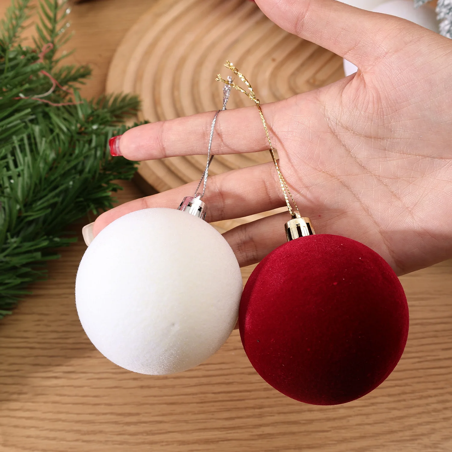Christmas Balls 6cm Velvet for Xmas Tree Flocked Hanging Pendents Navidad Festival Party Home Decor Supplies