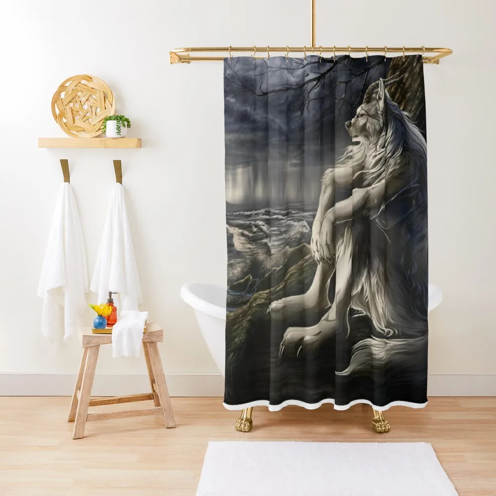 emo white wolf sitting sad meme Shower Curtain Bathroom Accessorys Accessories For Shower And Services Shower Waterproof Curtain services