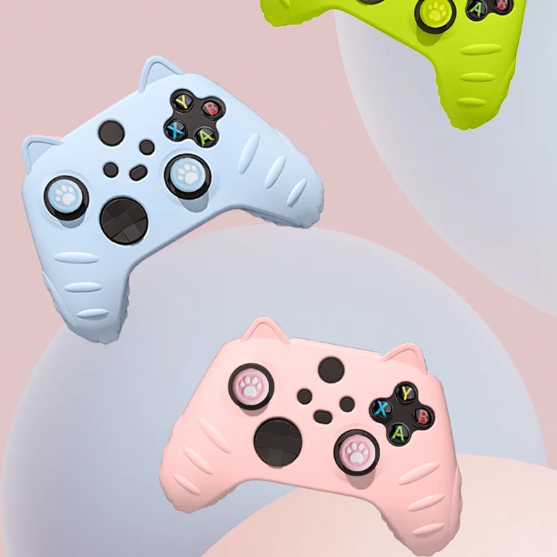Cat Paw Silicone Soft Shell Protetor Adesivo Pele para Xbox Series x s Game Controller Case Polegar Stick Grip Cap Capa Xss Xsx