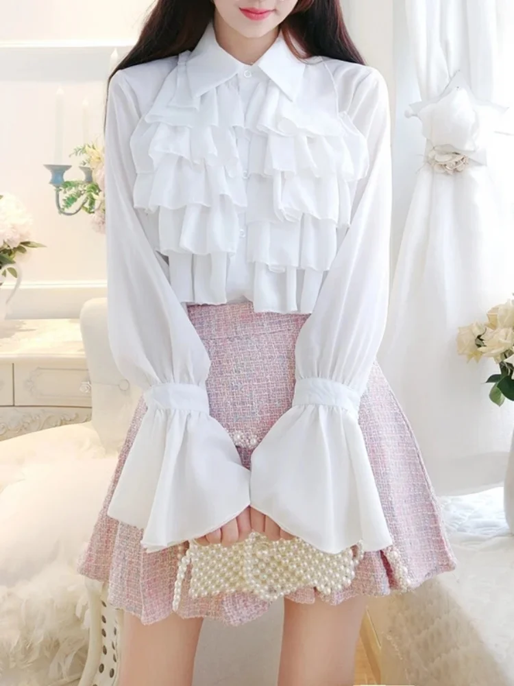 Autumn Winter Beading Blue Tweed 3 Piece Set Women Pearls