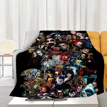 Halloween Blanket, Halloween Horror Movie Characters Cover Blanket - For sofa, bed, travel, camping, living room, office - Four 3