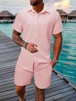 Tenue de plage décontractée pour hommes, nouveau modèle d'été, chemise élégante, sportive et confortable avec col, manches courtes, Short, ensemble deux pièces 2
