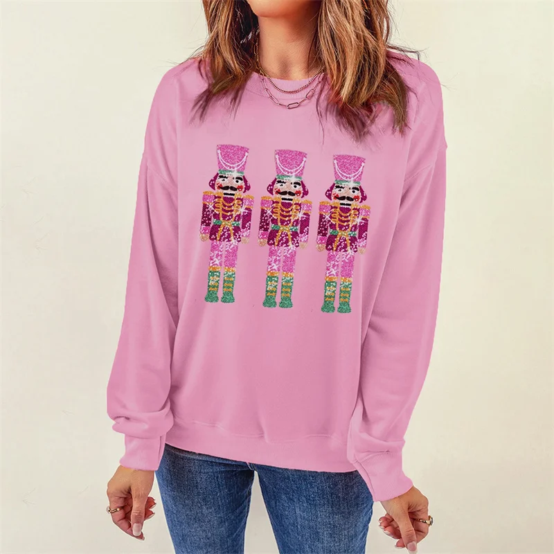 thumbnail image 1 of Sudadera con mangas de lentejuelas para mujer, moda navideña 2024, sudadera con cuello redondo de Cascanueces de Año Nuevo para mujer 2024, 1 of 3
