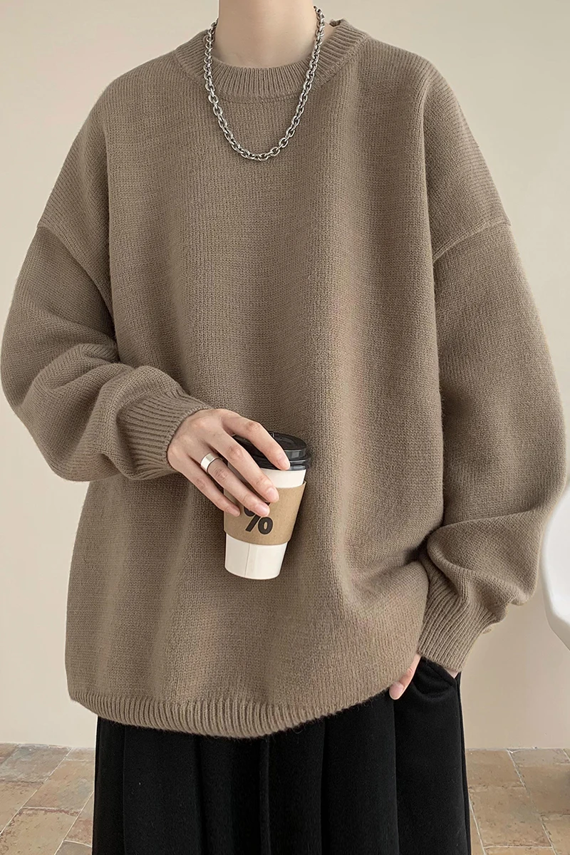 2023 Men Autumn Oversized Japan Harajuku Sweater Vintage Knitted Men Hip Hop Warm Round Neck Sweater Men Cloting New Pullover
