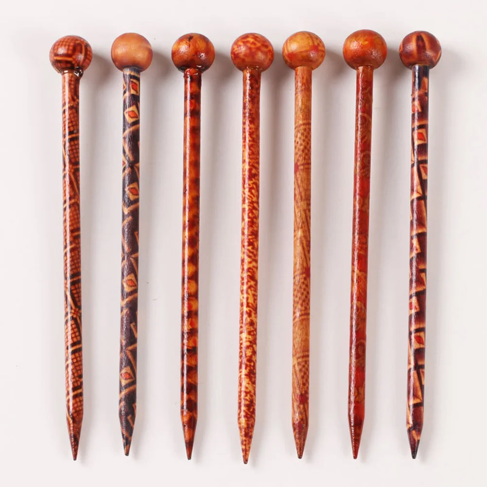 

6 Pcs Wooden Hairpin Barrettes Pearl Pretty Printing Great Vintage Pairpin Miss Japanese