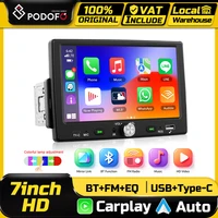 Podofo 1 Din 7'' Écran tactile CarPlay Autoradio Multimédia Lecteur MP5 Android Auto Systèmes intelligents pour voiture Mirror Link BT EQ FM Radio Stéréo 1
