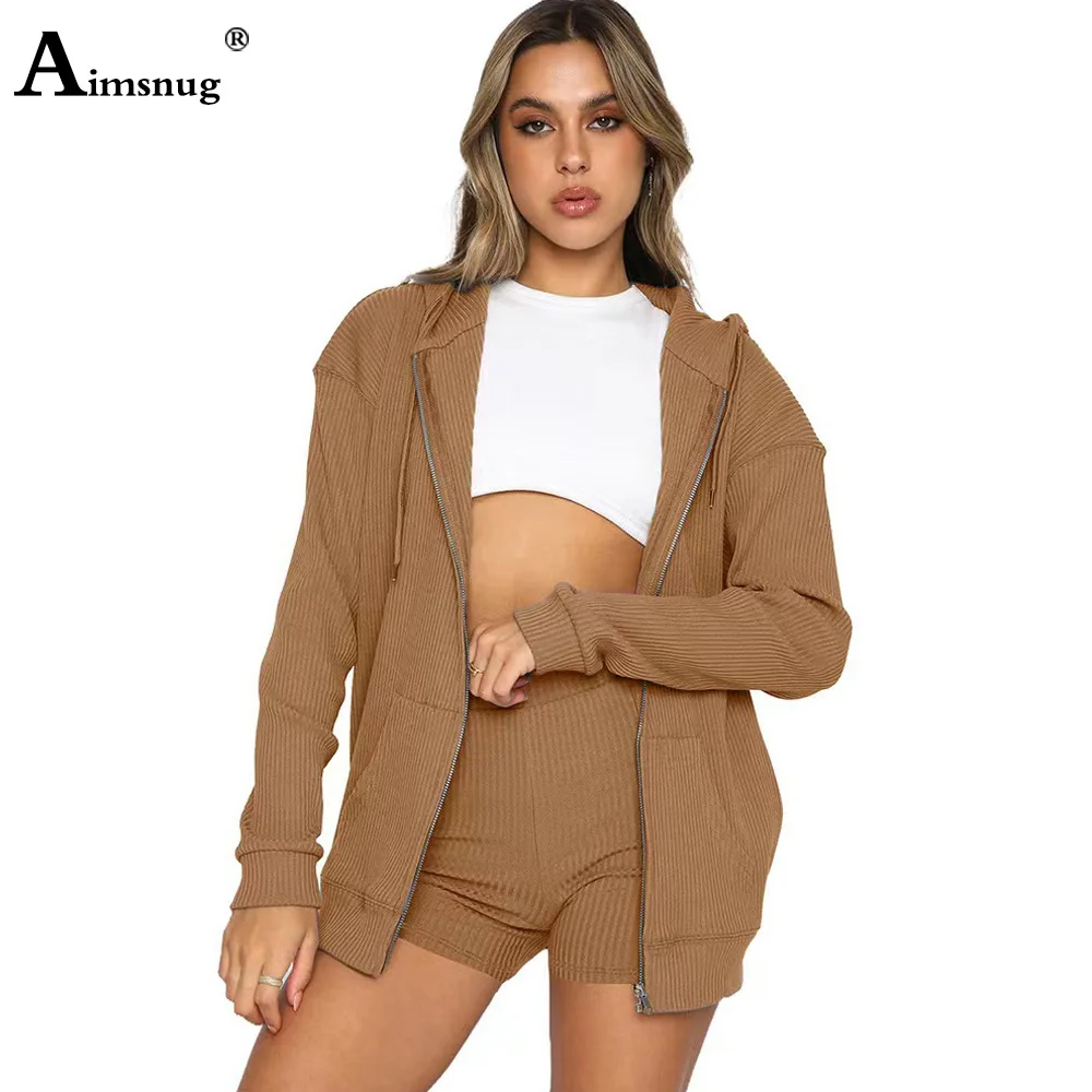 

2023 harajuku Casual Tracksuit Sets Women Long-sleeved Hooded Tops And Shorts Set Two Piece Outfits Solid Knitted Lounge Wear