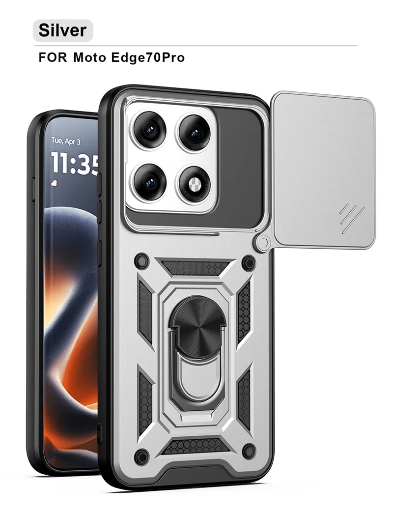 Lens Slide Armor Protection Phone Cover with Car Magnetic Ring Stand