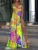 Color Print Spaghetti Strap Long Dresses Women Sexy Deep V-neck Backless Slit Dress Fashion Bohemian Beach Vacation Maxi Vestido