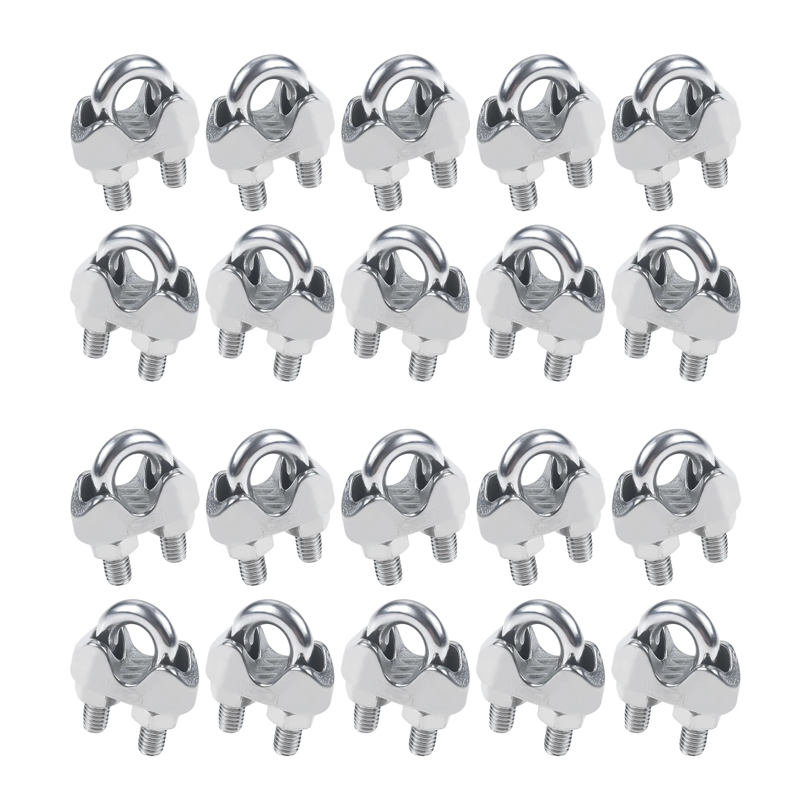 20Pcs clip per cavi a morsetto a forma di U M2/3/4/5/6/8mm bulloni di fissaggio per cavi Rigging morsetti Hardware manicotto per fune in acciaio inossidabile 304