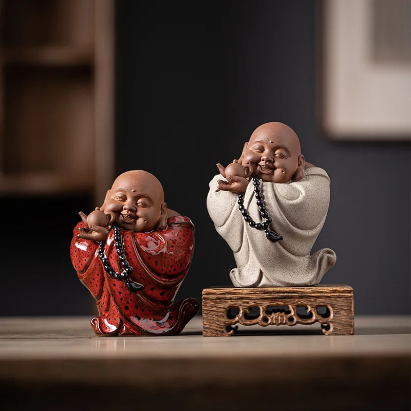 Ceramic Zen Maitreya Buddha Figure Statue, Cute Home Room, Office, Flower Pot Decoration, Featured Gift