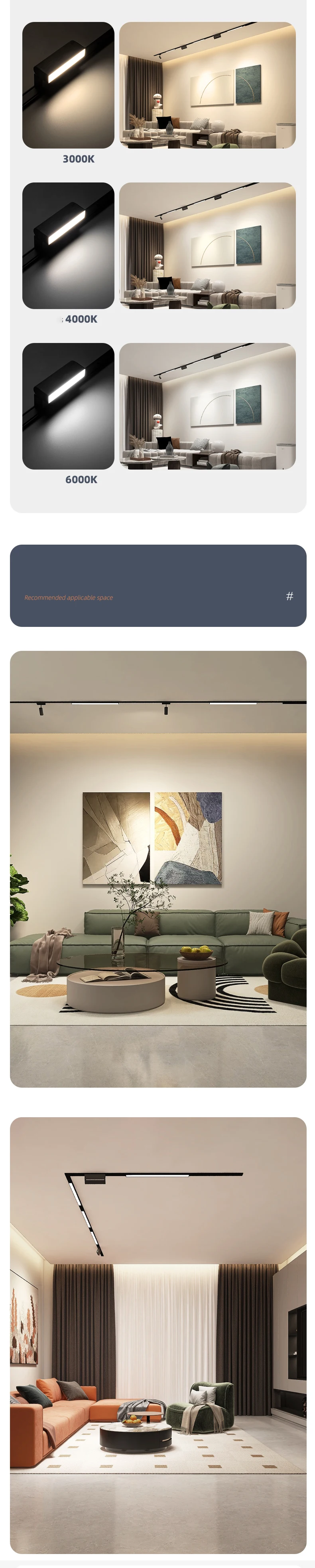 Description Picture 4 of itemUltra Slim Magnetic Track Light 6mm Surface Mounted Ceiling Rail Home Flood Grille Spot DC48V Modern LED Lamp Black White