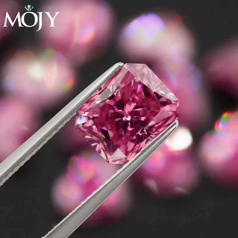 

MOJY Pink Color Moissanite Loose Stone Radiant Cut 0.5~8.0ct Premium Gems Diamond Test Passed Gemstone For Fine Jewelry Making