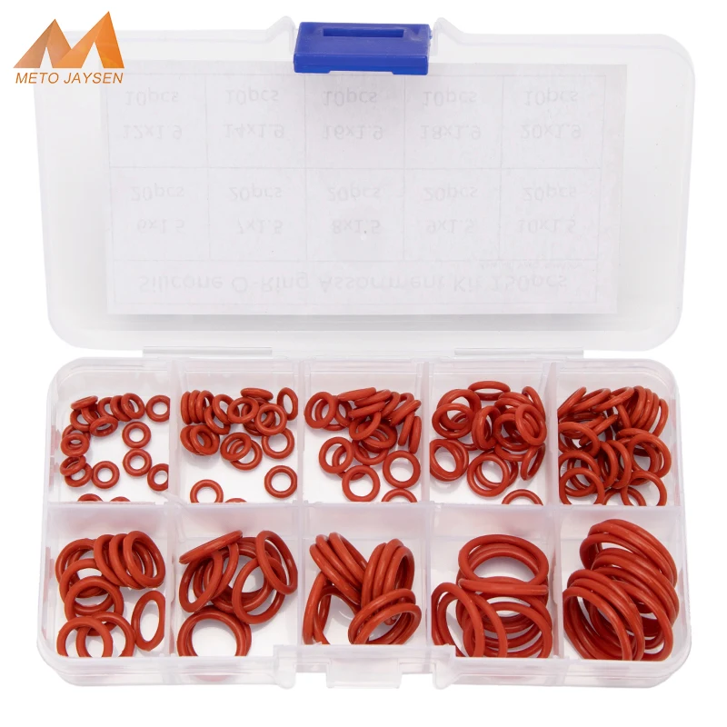 

150PCS VMQ Red Silicone Sealing O-rings Gasket Replacements Assortment Kit OD 6mm-20mm CS 1mm 1.5mm 1.9mm 2.4mm 10 Small Sizes