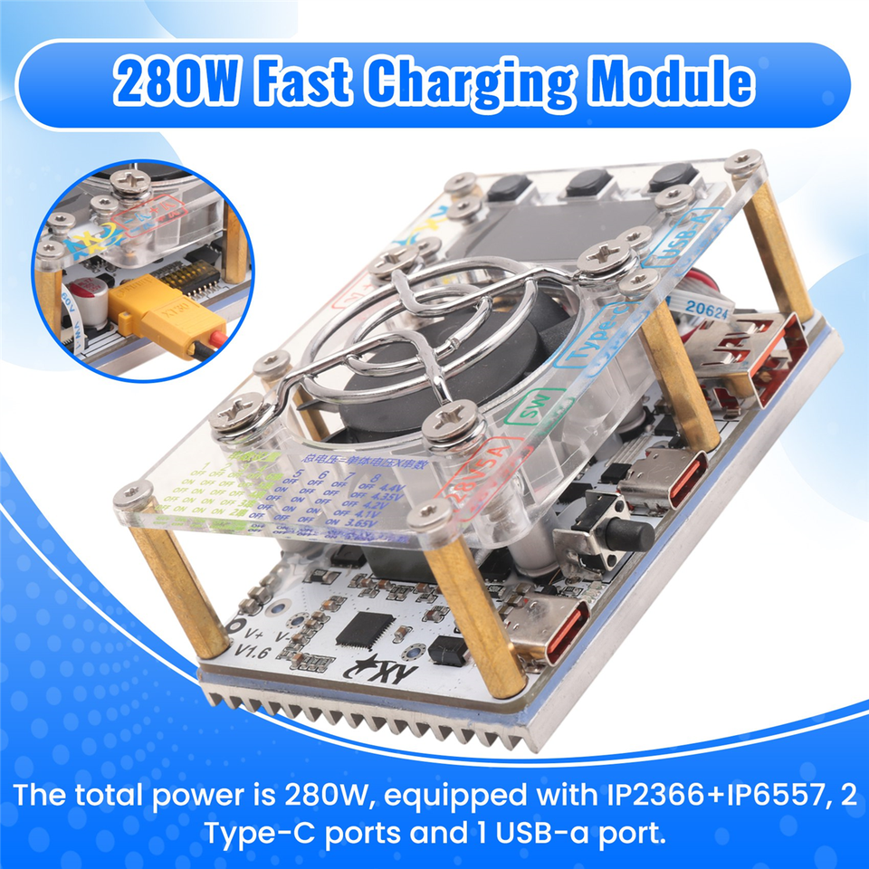 Upgraded PD3.1 140W+140W/280W Fast Charging Module DIY Power Bank Motherboard