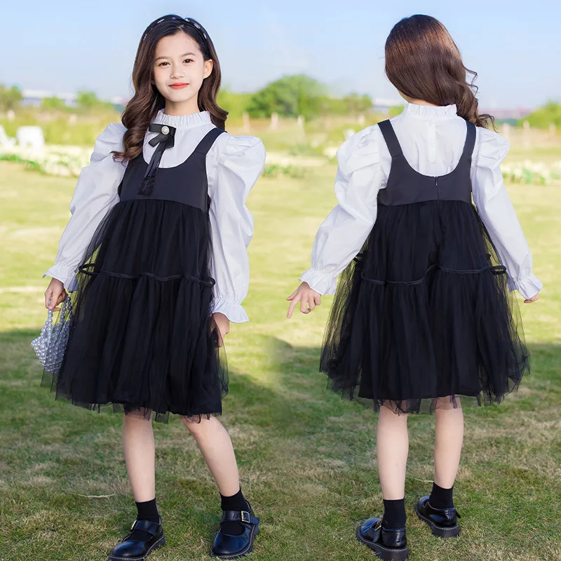 2pcs Teenager Girls Fashion School Outfits White Blouse+Suspender Pants Clothes 
