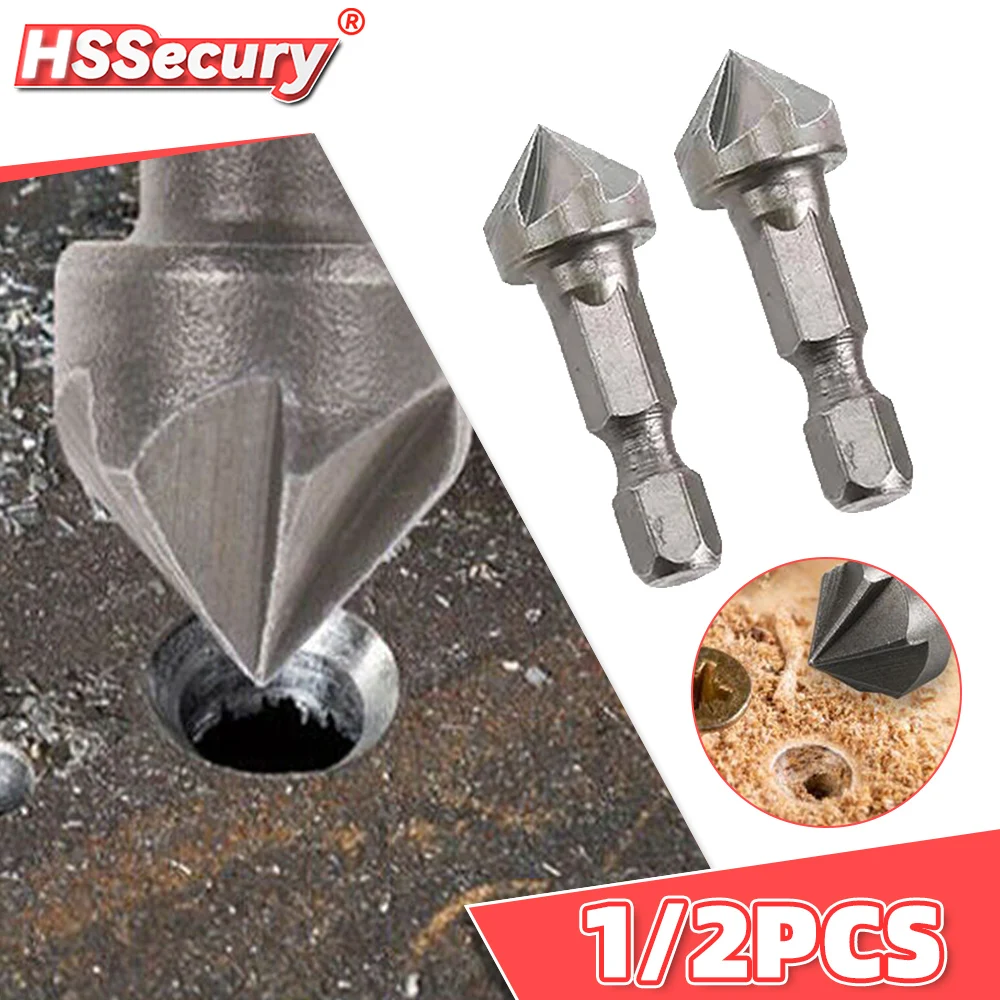 1/2pcs Hexagonal shank six-blade chamfering tool carbon steel sandblasting chamfering knife woodworking hole opener countersink 10 35mm high speed four slot four blade steel twist drill bit 6 35mm hexagonal shank woodworking tools drill bit hole opener saw