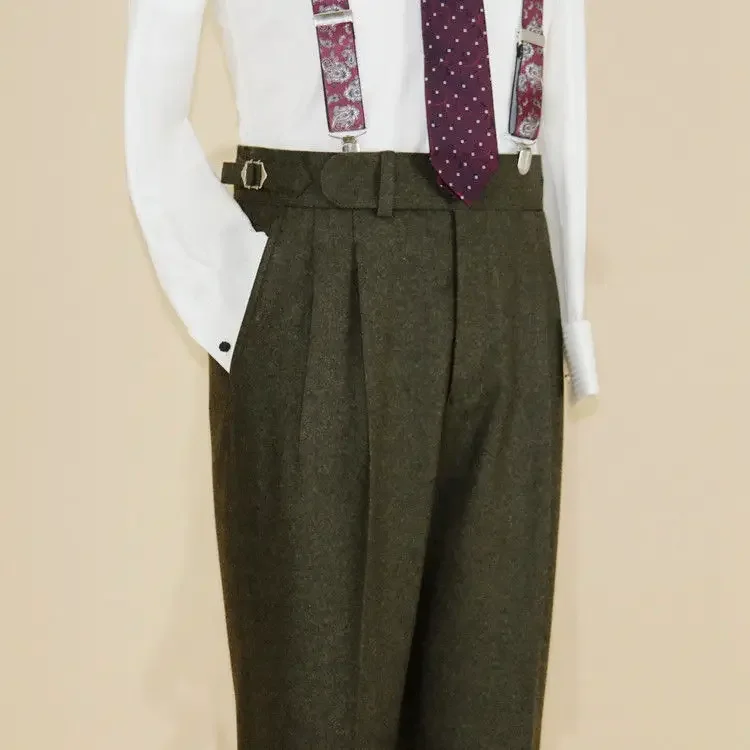 Autumn Winter Men's Vintage Solid Color Long Trousers Male Business Casual Loose Pants Men High Waist Suit Pant F354