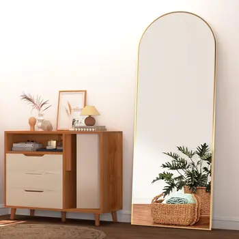 CASSILANDO Specchio ad arco a figura intera 64" x 21", specchio da terra, specchio verticale unico, specchio con struttura in metallo dorato 1