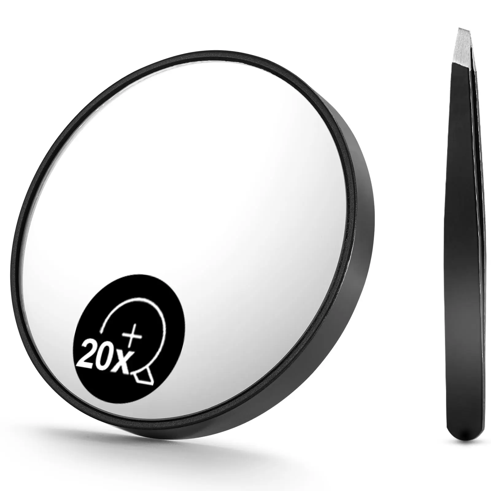 20X(200R) Magnifying Mirror and Eyebrow Tweezers Kit 3.5" Two Suction Cups Magnifier Travel Set magnifying mirror