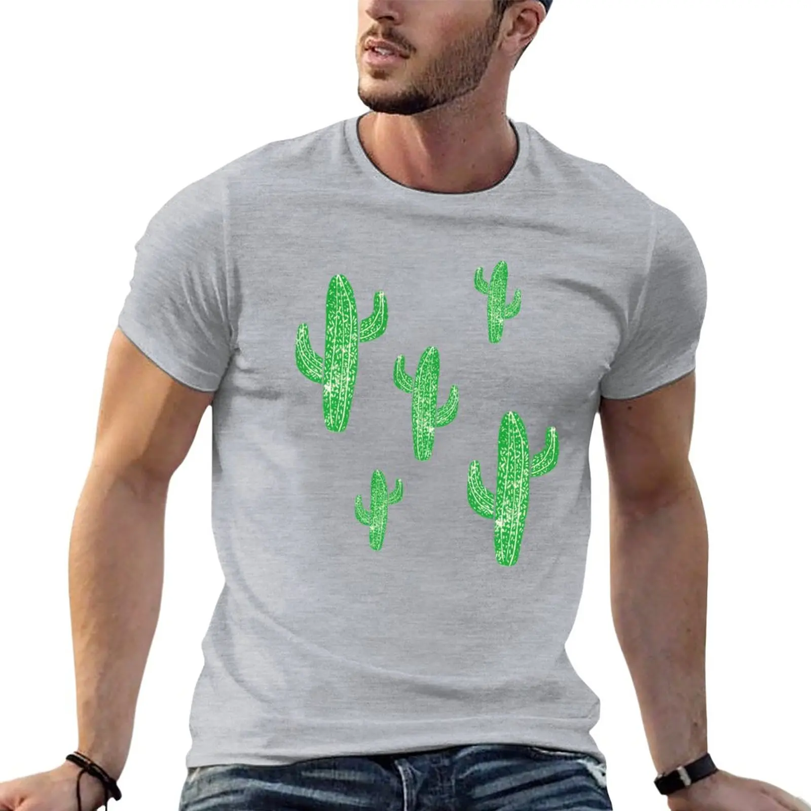 

Linocut Cacti #2 Green T-Shirt animal prinfor boys korean fashion t shirt men