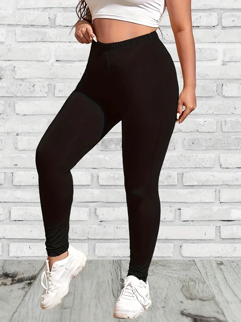 Plus Size Solid Elastic Waist Leggings Women's Solid Colour Casual Skinny Simple Comfortable Yoga Pants Leggings Fitness Pants 4