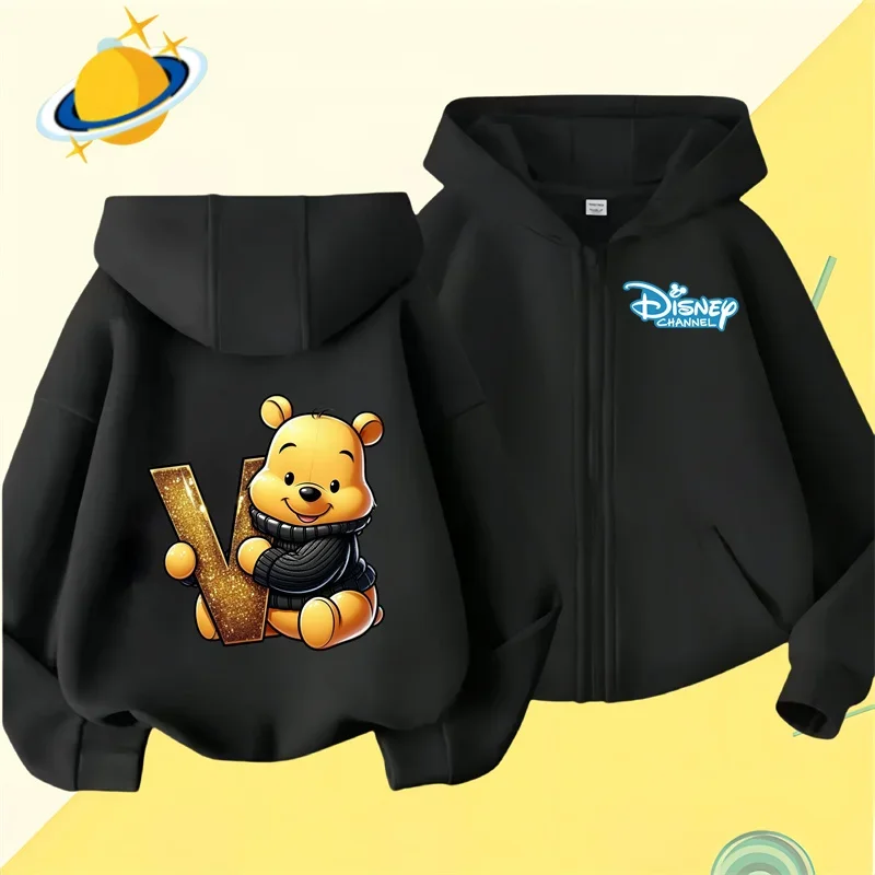 Winnie the Pooh 핀 지퍼 후디, 소년 소녀 맨투맨, 가을 및 겨울 긴 소매 하라주쿠 점퍼, 디즈니 캐주얼 후디, 신제품