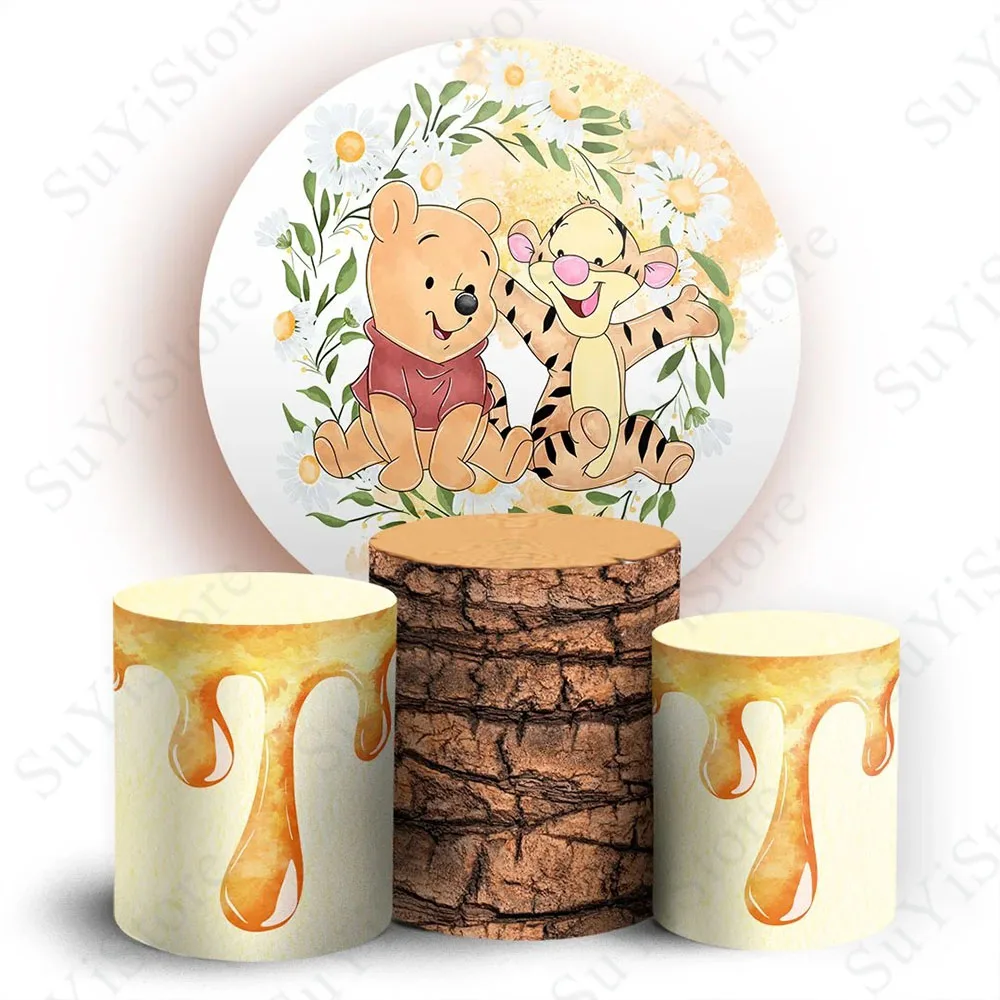 Winnie The Pooh Round Background Cover Bear Winnie And Maialino Kids Birthday Baby Shower Circle Photo Background Plinth Covers